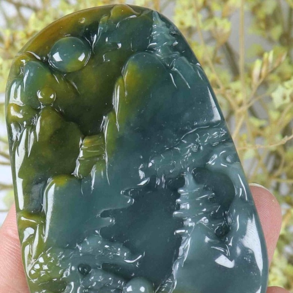Certified Green yellow 100% Natural A Jade jadeite Landscape Pendant - Picture 2 of 11